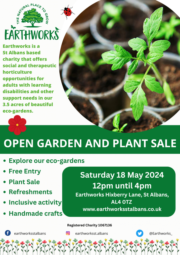Open Garden and plant sale. Earthworks Hixberry Lane St Albans AL4 0TZ. Saturday 18th May 2024. 12pm to 4pm.